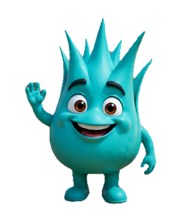 Mascota oficial del congreso, un agave azul, saludando